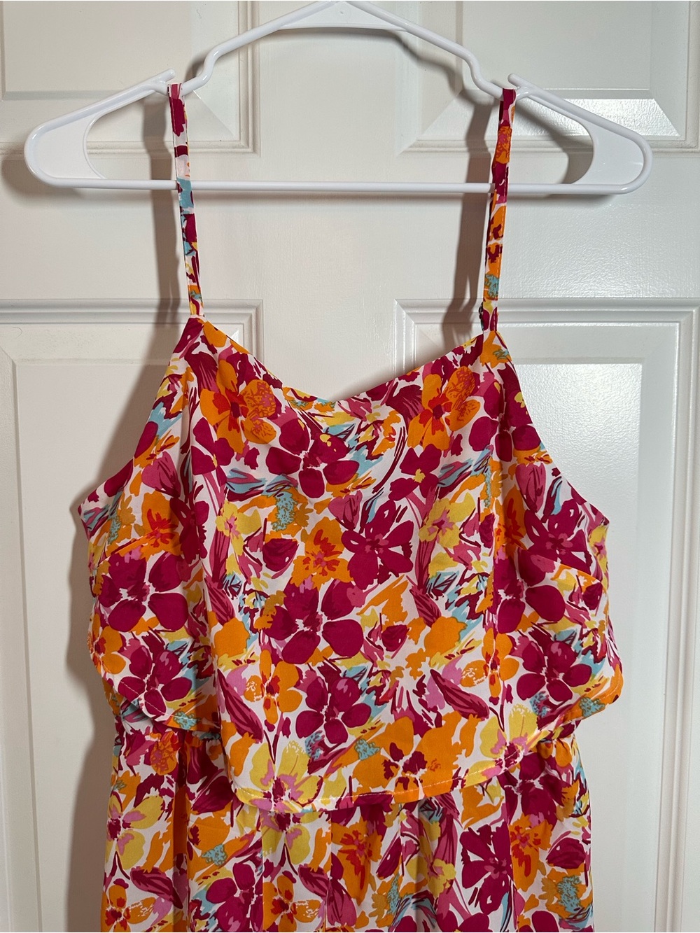EUC Floral Romper - Bright Pink & Orange UNBRANDED Sz L - Picture 9 of 11